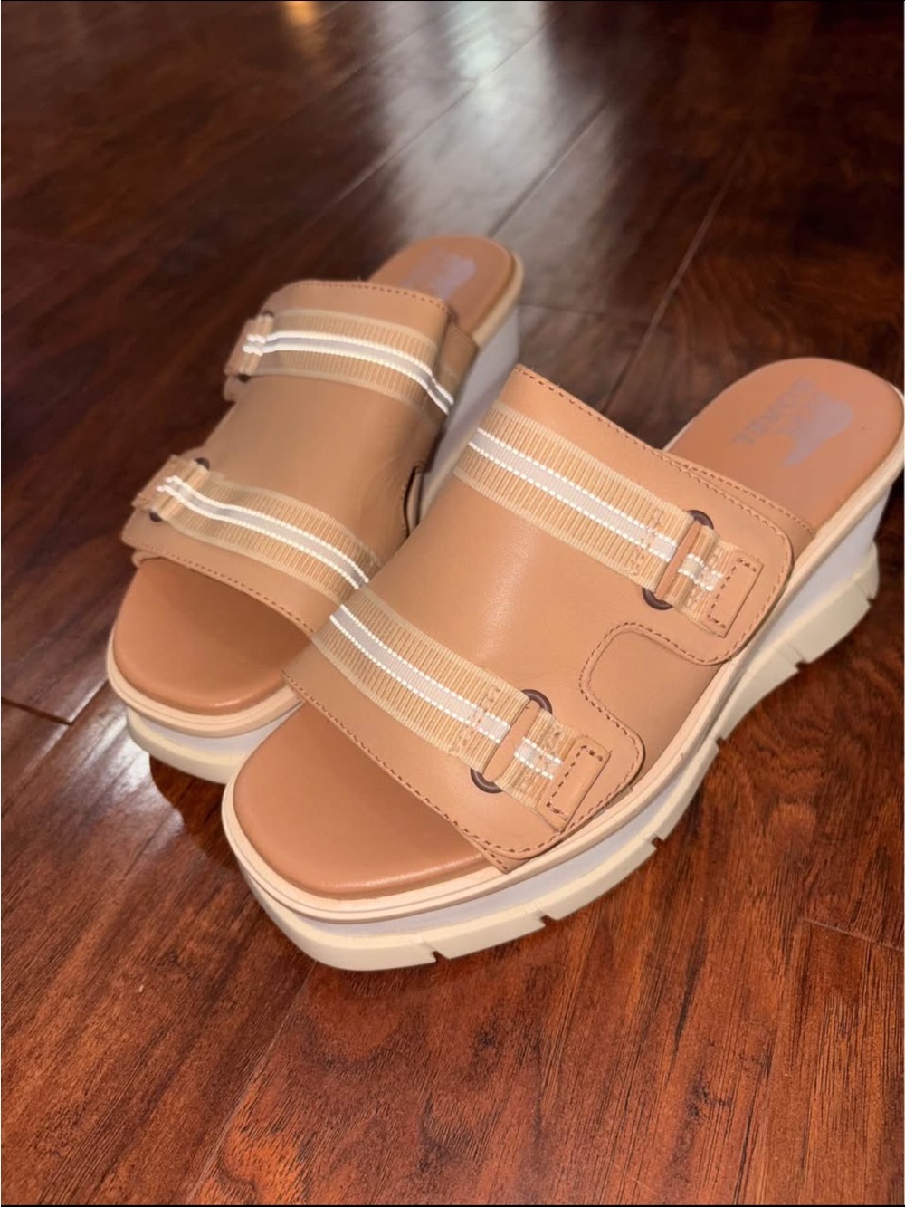 Sorel Tan Slide Mules with White Chunky Sole